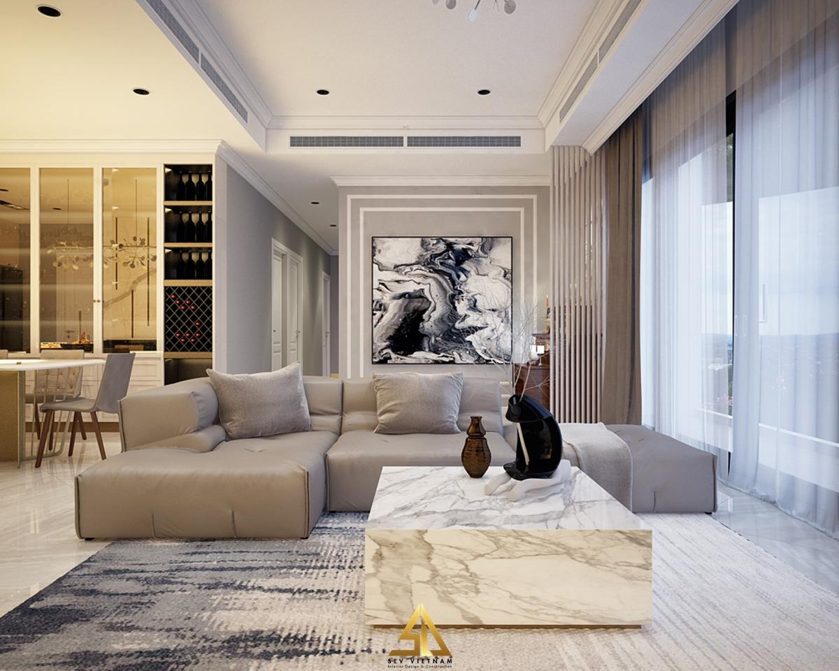 Thiết kế nội thất phòng khách hiện đại dự án SLV Vietnam