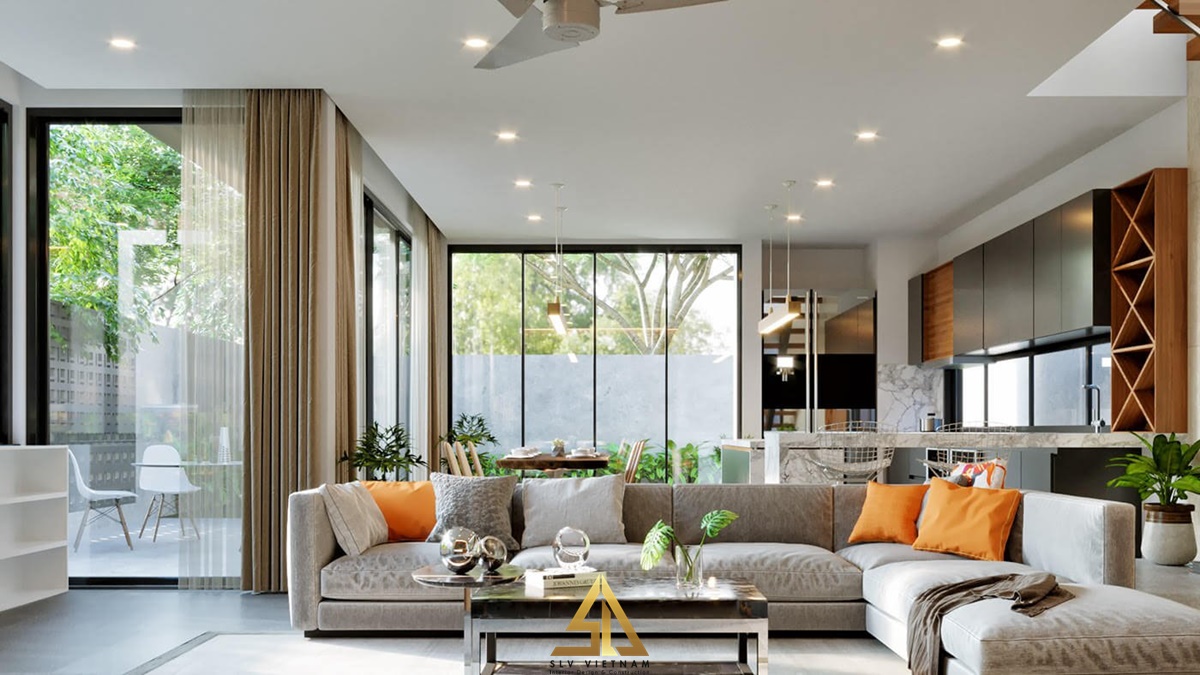 Thiết kế nội thất phòng khách liền bếp không gian mở hiện đại (Nguồn ảnh: sưu tầm)