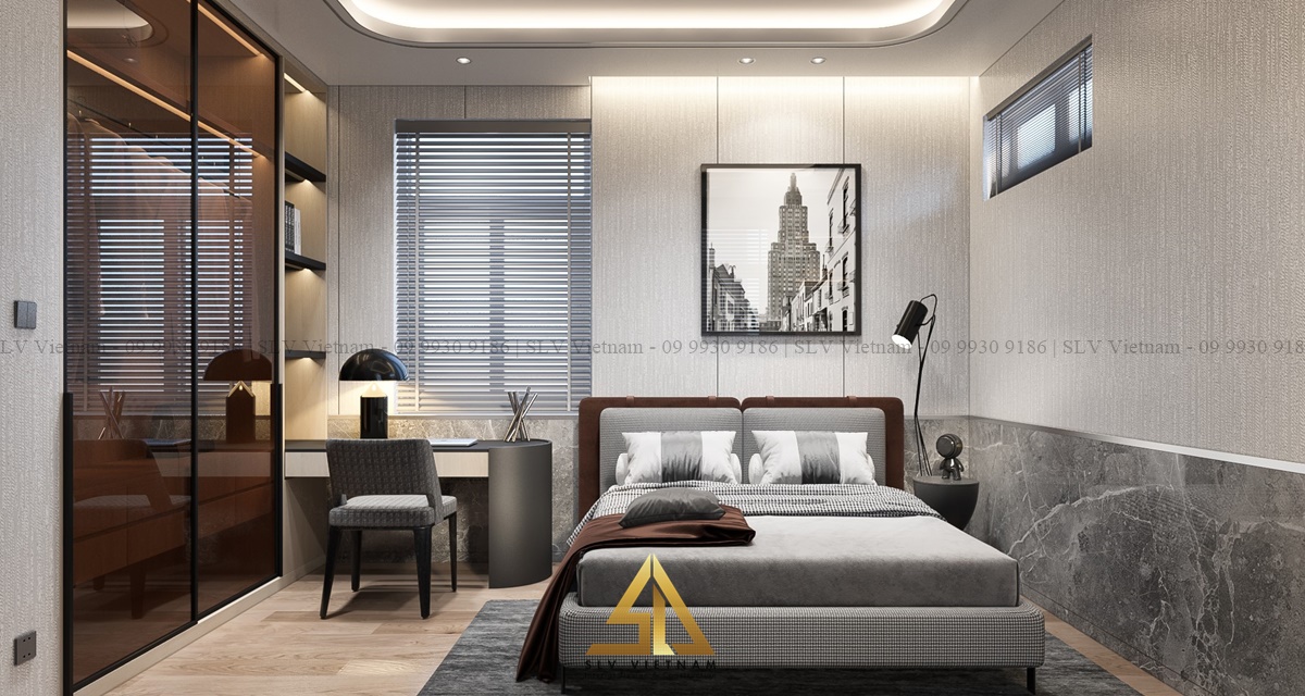 Thiết kế phòng ngủ 15m2 sang trọng (Dự án của SLV Vietnam)