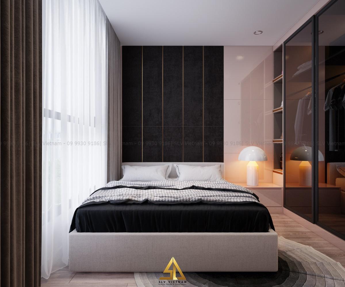 Thiết kế phòng ngủ 12m2 ấn tượng với gam màu tối (Dự án của SLV Vietnam)