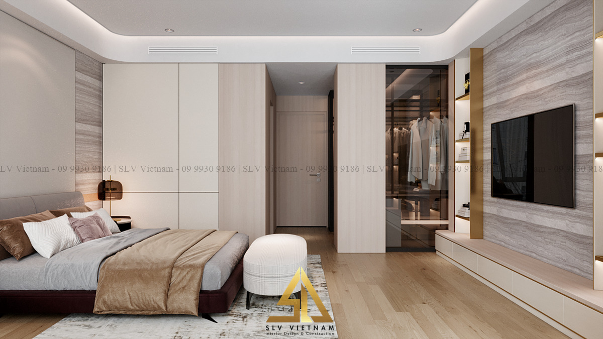 Thiết kế phòng ngủ 20m2 kết hợp nhà vệ sinh phong cách sang trọng (Dự án của SLV Vietnam)