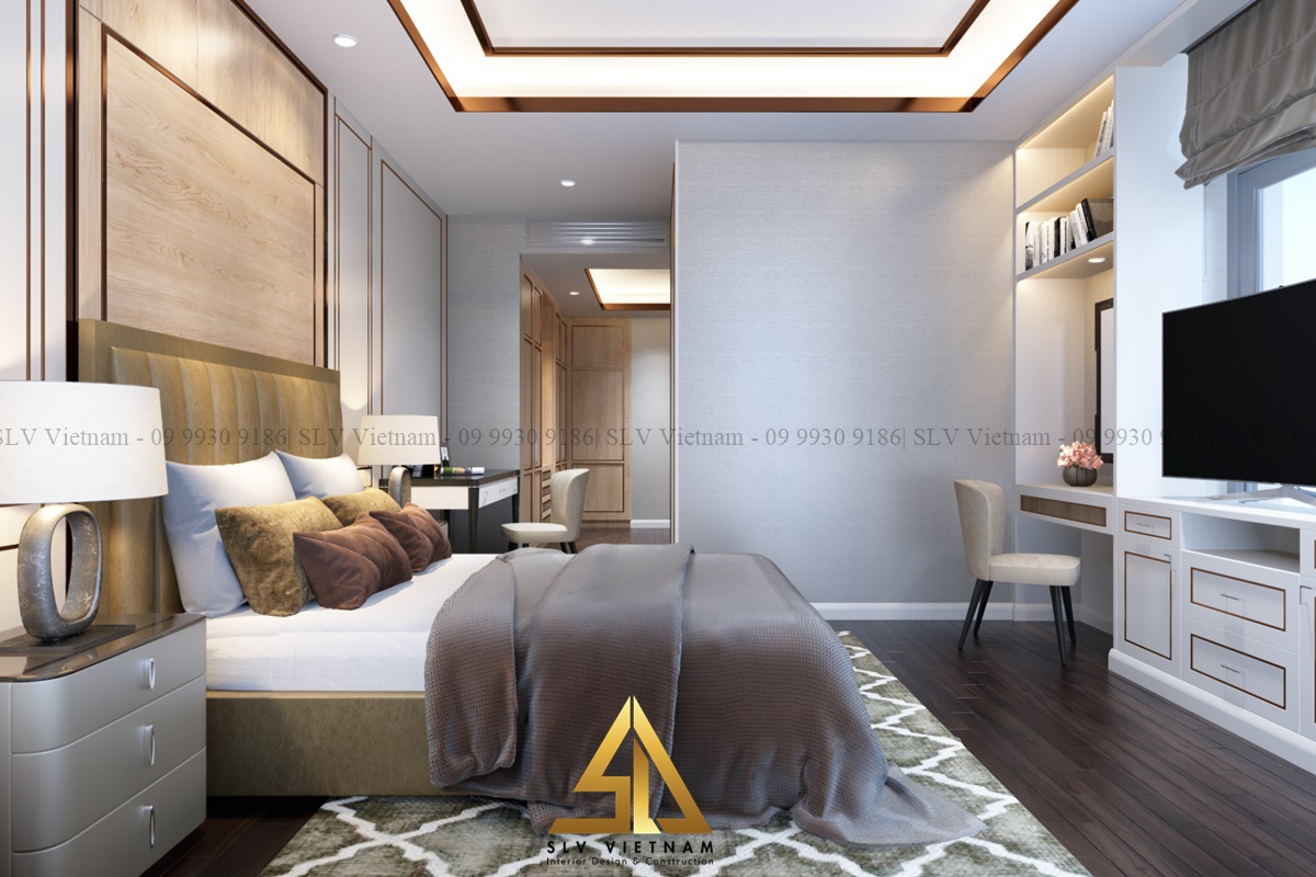 Thiết kế phòng ngủ vợ chồng với sự kết hợp giữa phong cách cổ điển và hiện đại (Dự án của SLV Vietnam)
