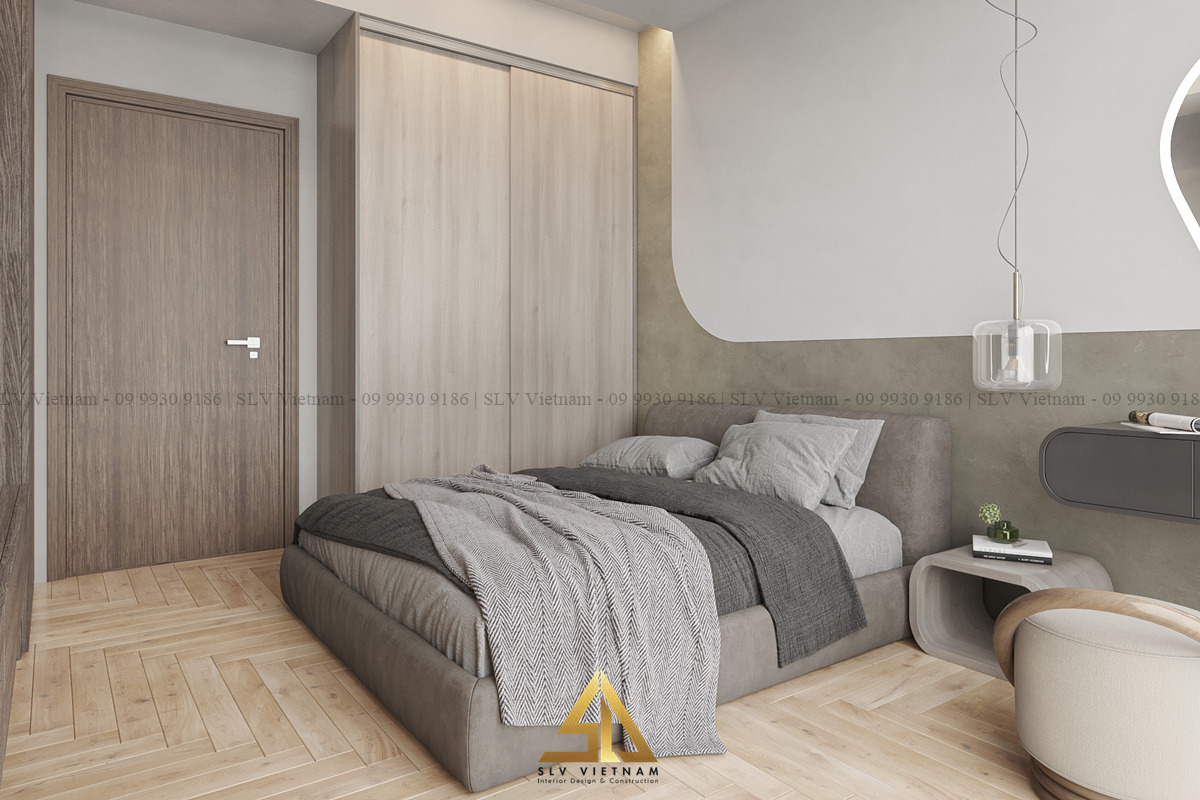 Thiết kế phòng ngủ 11m2 với chất liệu gỗ (Dự án của SLV Vietnam)