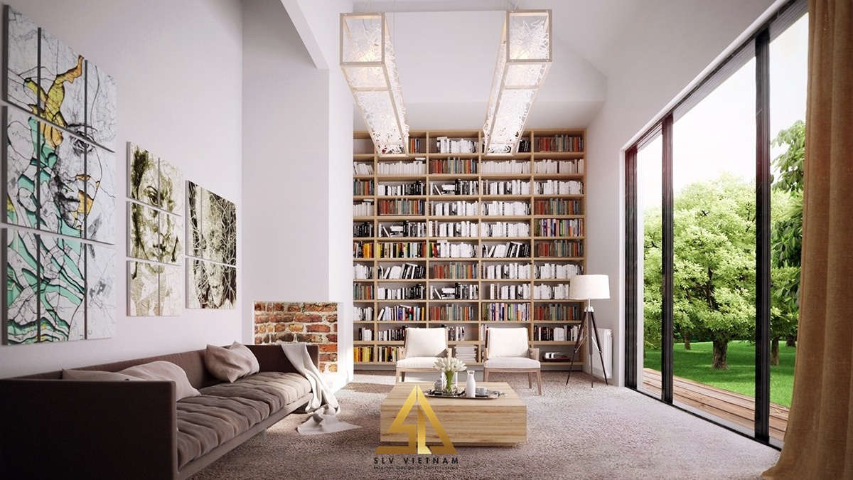 Thiết kế phòng sách nhìn ra sân sườn (Nguồn ảnh: sưu tầm)
