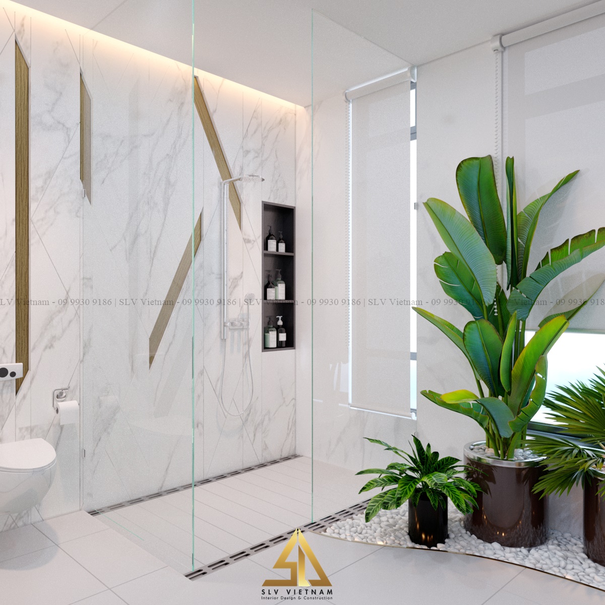 Thiết kế phòng tắm đứng được ngăn cách bằng tấm kính(Dự án của SLV Vietnam)