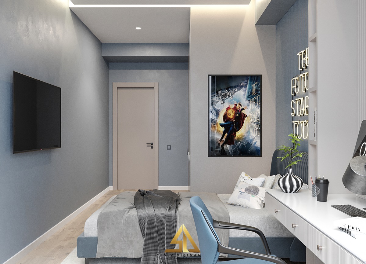 Trang trí nội thất phòng ngủ 16m2 bằng tranh treo tường tạo ấn tượng cho phòng bé trai (Nguồn ảnh: sưu tầm)