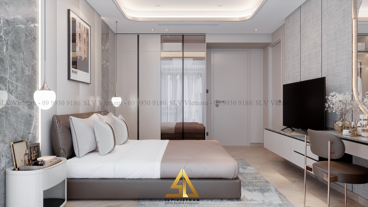Tủ đầu giường tiện lợi cho phòng ngủ 15m2(Dự án của SLV Vietnam)