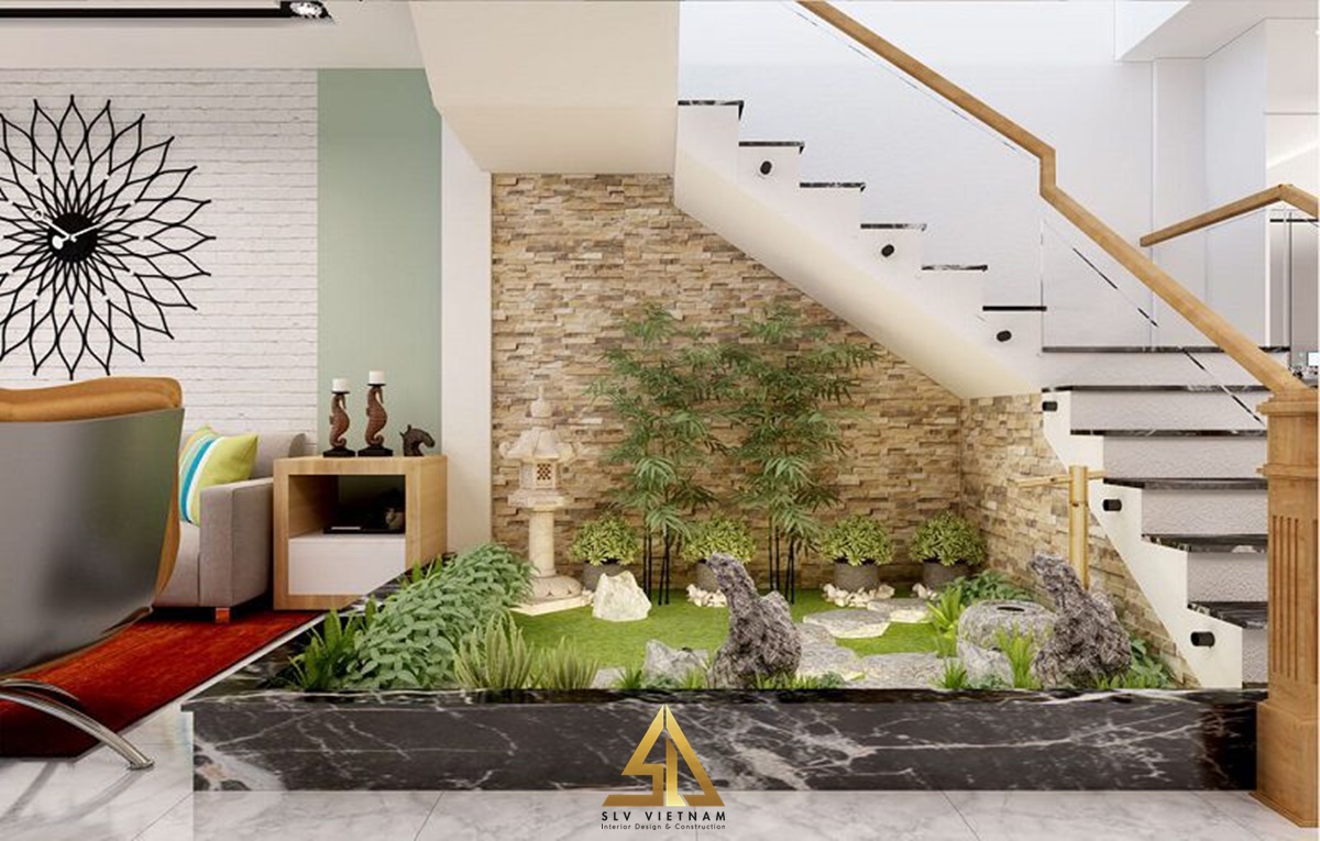 Sáng tạo với giếng trời đáy trang trí hòn non bộ (Nguồn ảnh: sưu tầm)