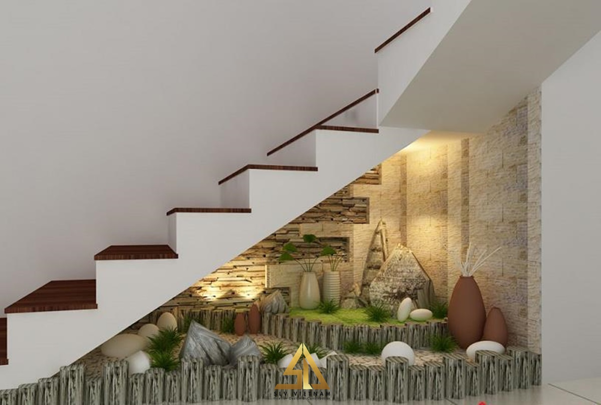 Tạo ra không gian sống đầy sức sống và sinh động với giếng trời đáy trang trí hòn non bộ (Nguồn ảnh: sưu tầm)
