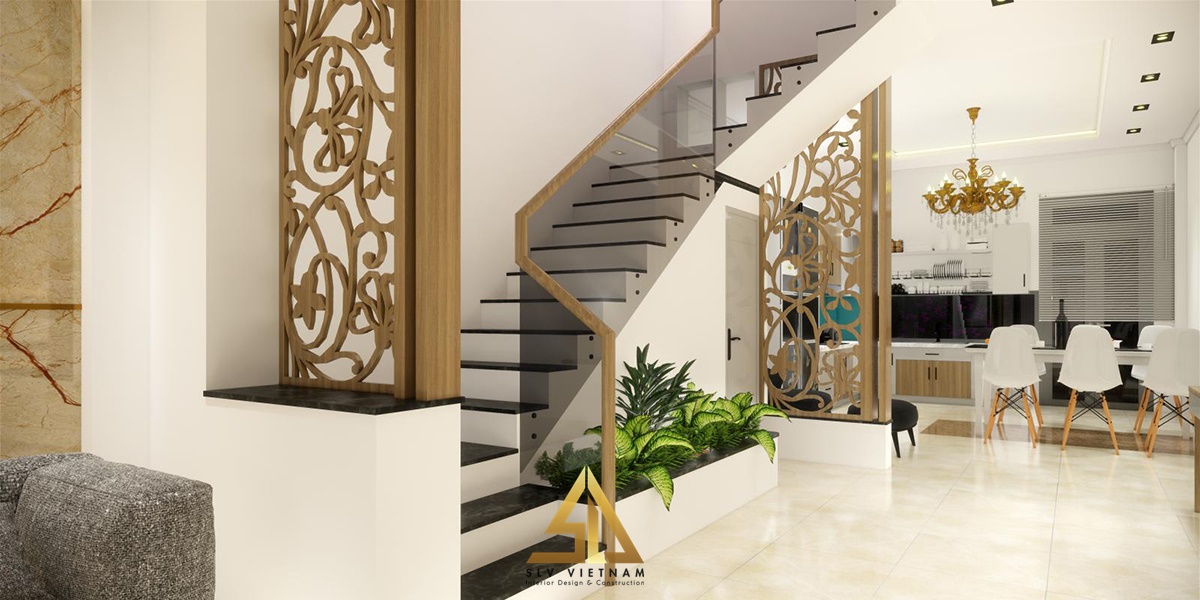Vách ngăn bếp đẹp khung chữ nhật gọn gàng
