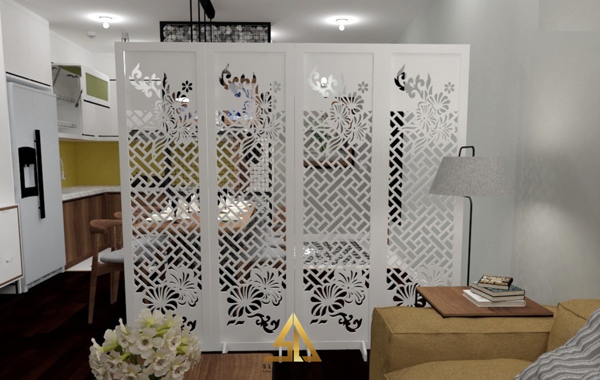 Vách ngăn phòng bếp và phòng khách bằng chất liệu CNC bền chắc
