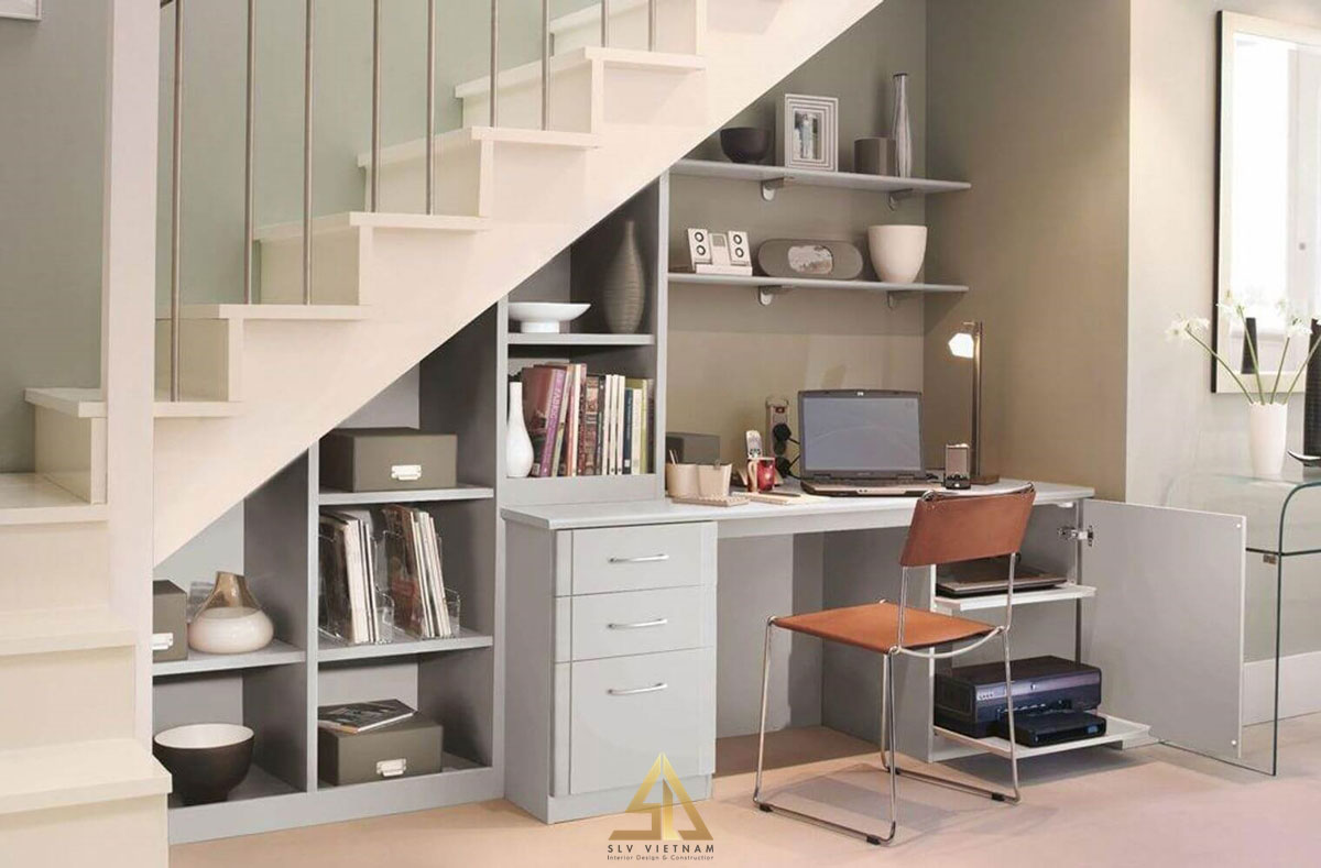 Kết hợp bàn làm việc và tủ kệ tiện ích