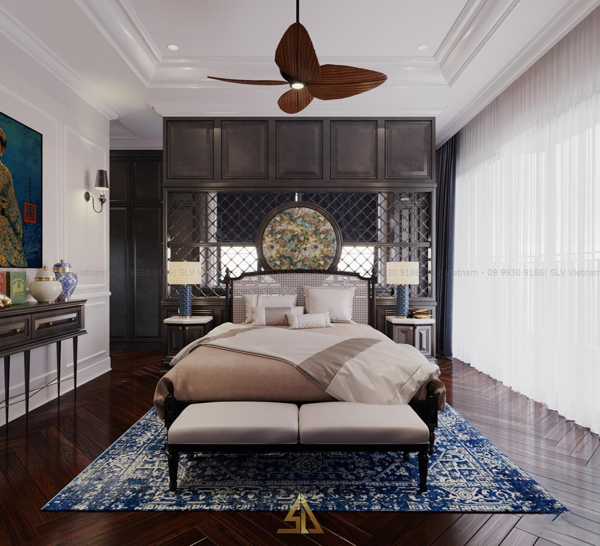 Phòng ngủ phong cách Đông Dương đẹp mắt (Nguồn ảnh: SLV Vietnam)