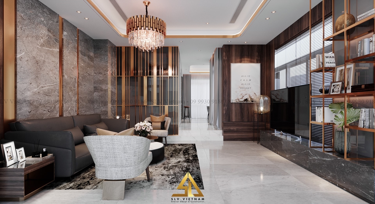 Bức tường sử dụng nhiều chất liệu kim loại lấp lánh (Nguồn ảnh: SLV Vietnam)