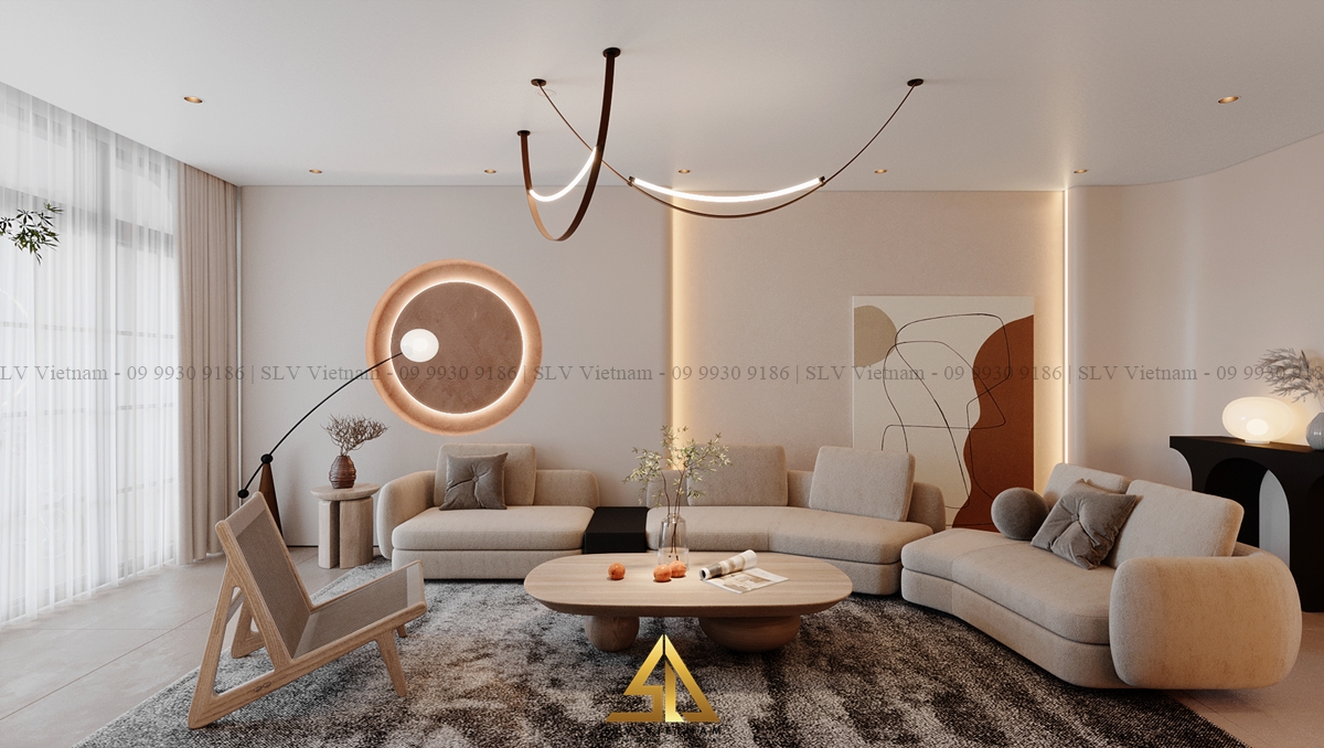 Phòng khách có tông màu nhẹ nhàng, ấm áp (Nguồn ảnh: SLV Vietnam)