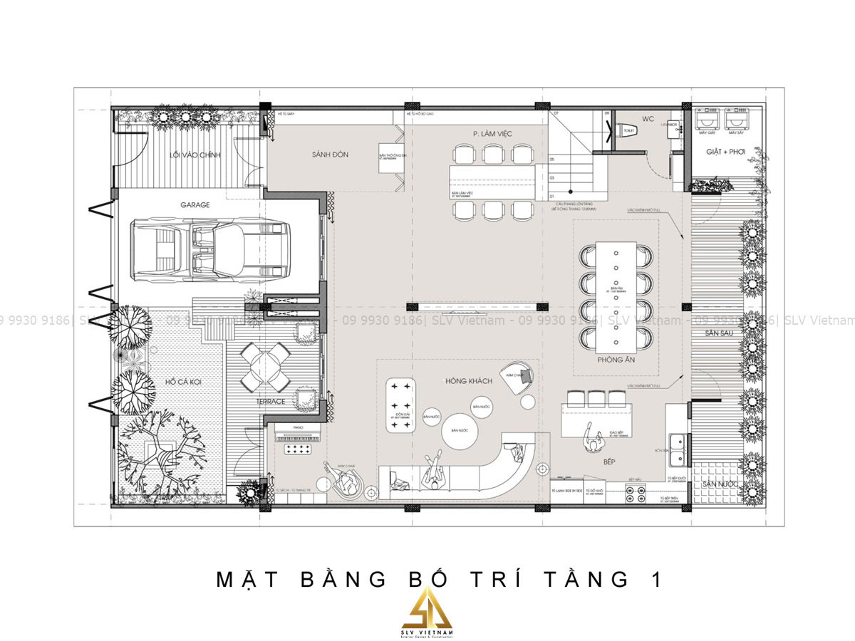 Bản vẽ thiết kế nội thất nhà phố 3 tầng tầng 1