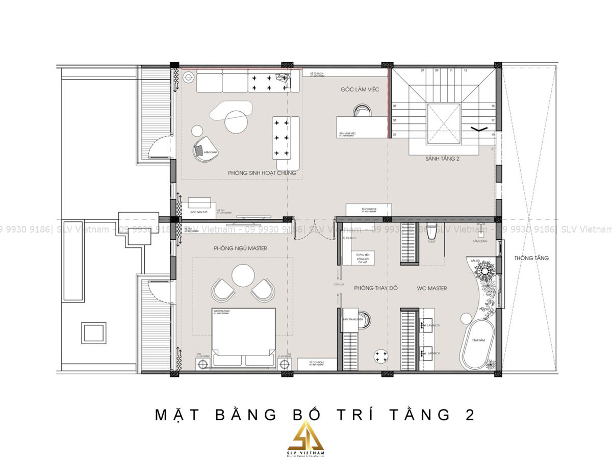 Bản vẽ thiết kế nội thất nhà phố 3 tầng tầng 2