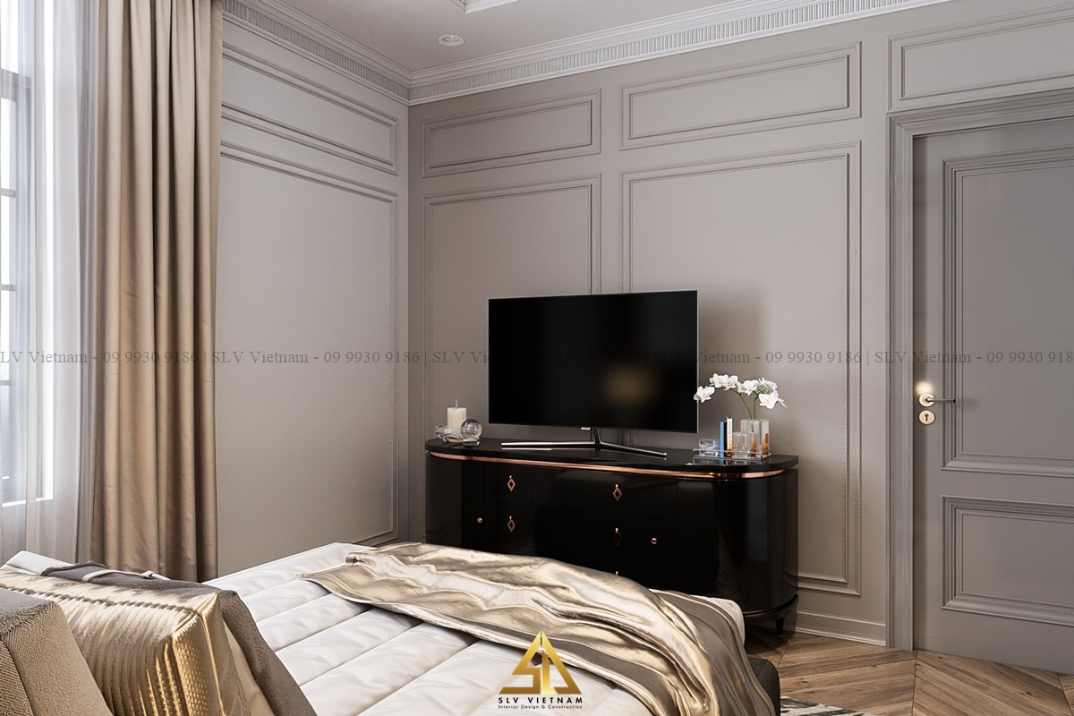 Bức tường được chia thành các ô mảng tạo nên không gian sang trọng