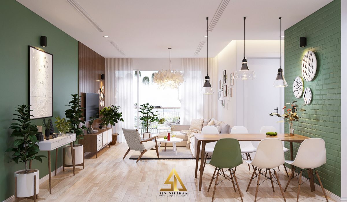 Mẫu phòng khách nhà phố 4 tầng phong cách Scandinavian