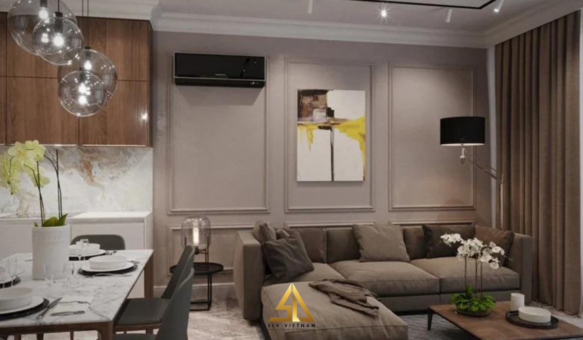 Mẫu phòng khách nhà phố 4 tầng Tân cổ điển
