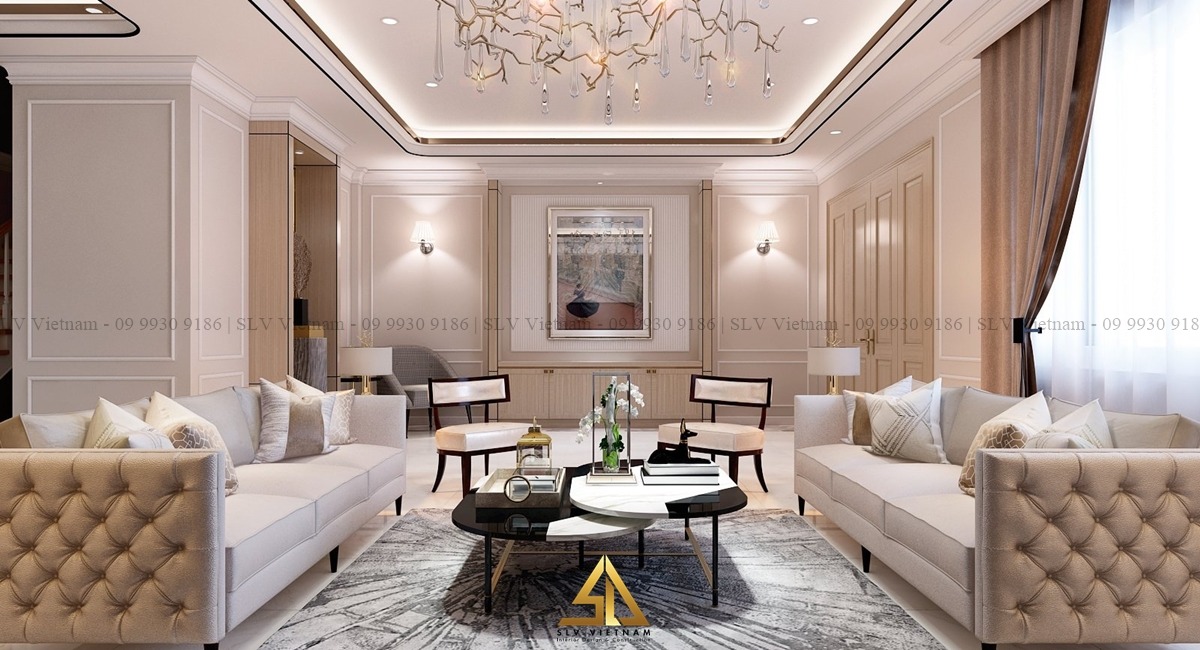 Mẫu phòng khách thiết kế nội thất Tân cổ điển dự án The Ruby Home