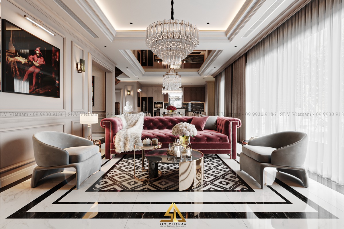 Mẫu phòng khách thiết kế tân cổ điển dự án Trang House