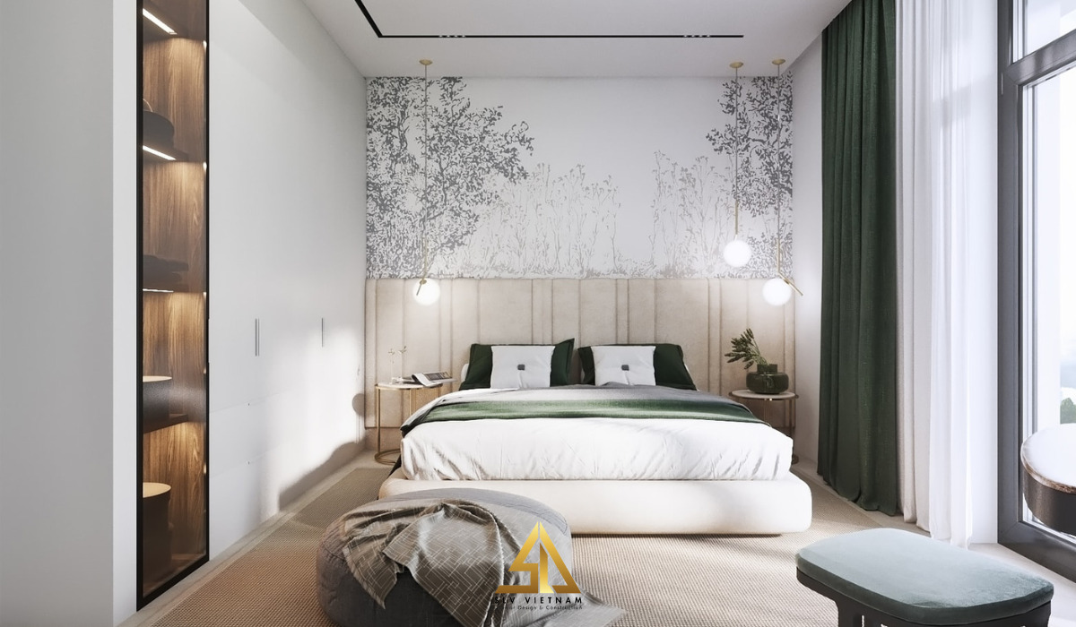 Mẫu phòng ngủ tầng trên của nhà phố 4 tầng