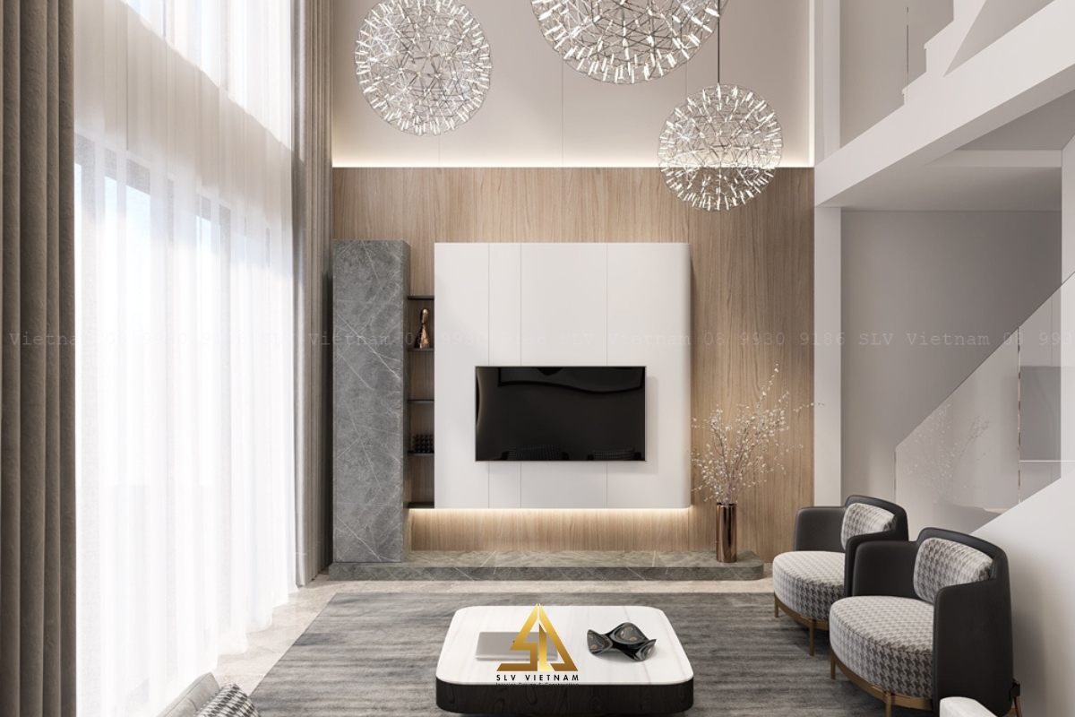 Mẫu thiết kế nội thất phòng khách nhà phố dự án H&B Home