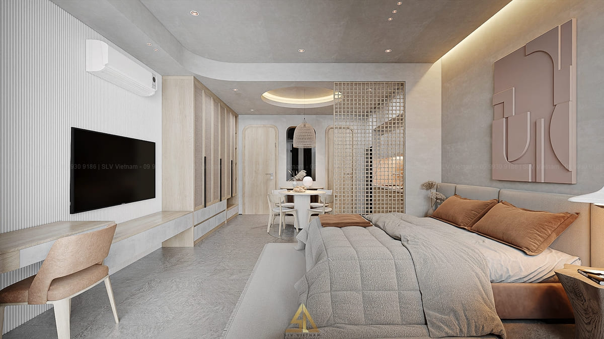 Phòng ngủ tích hợp không gian bếp nhỏ cho gia đình nhiều thế hệ (Nguồn ảnh: SLV Vietnam)