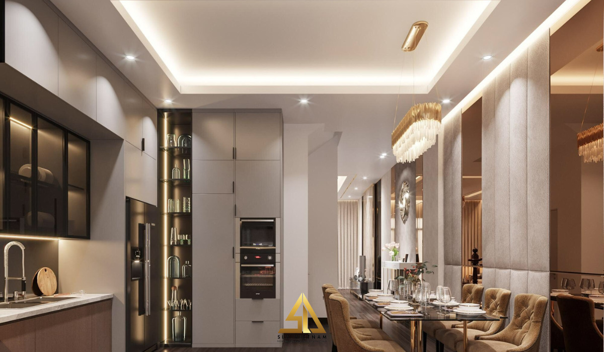 Phòng bếp phía sau cũng được thiết kế rộng rãi