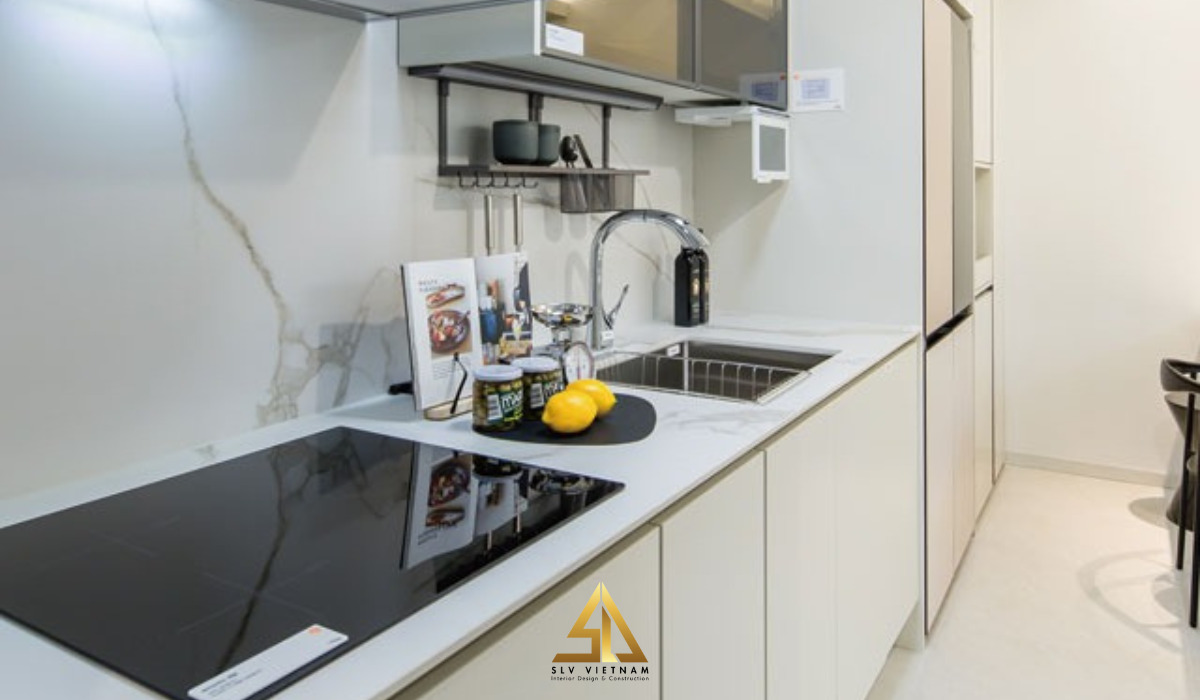 Mặt bếp được sử dụng chất liệu đá