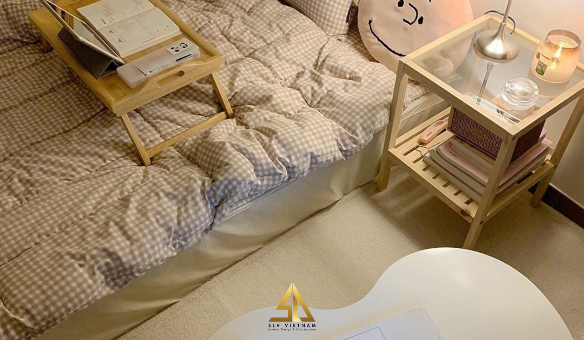 Phòng ngủ thứ 2 sử dụng chất liệu gỗ pallet theo phong cách Hàn Quốc