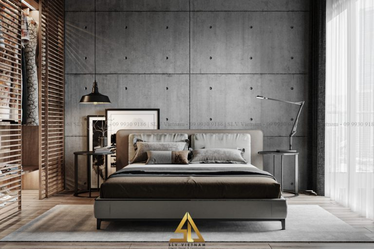 Giường lớn đặt ở vị trí trung tâm tạo điểm nhấn