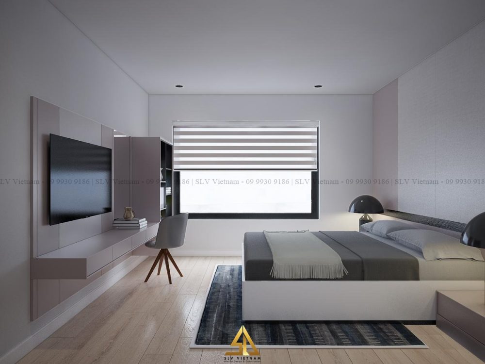 Phòng ngủ 13m2 với nội thất đơn giản sang trọng, tiện nghi