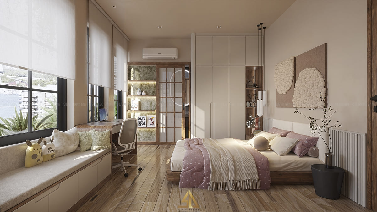 Mẫu 2: Thiết kế cửa kính ban công lấy sáng tự nhiên cho phòng ngủ (Nguồn ảnh: SLV Vietnam)