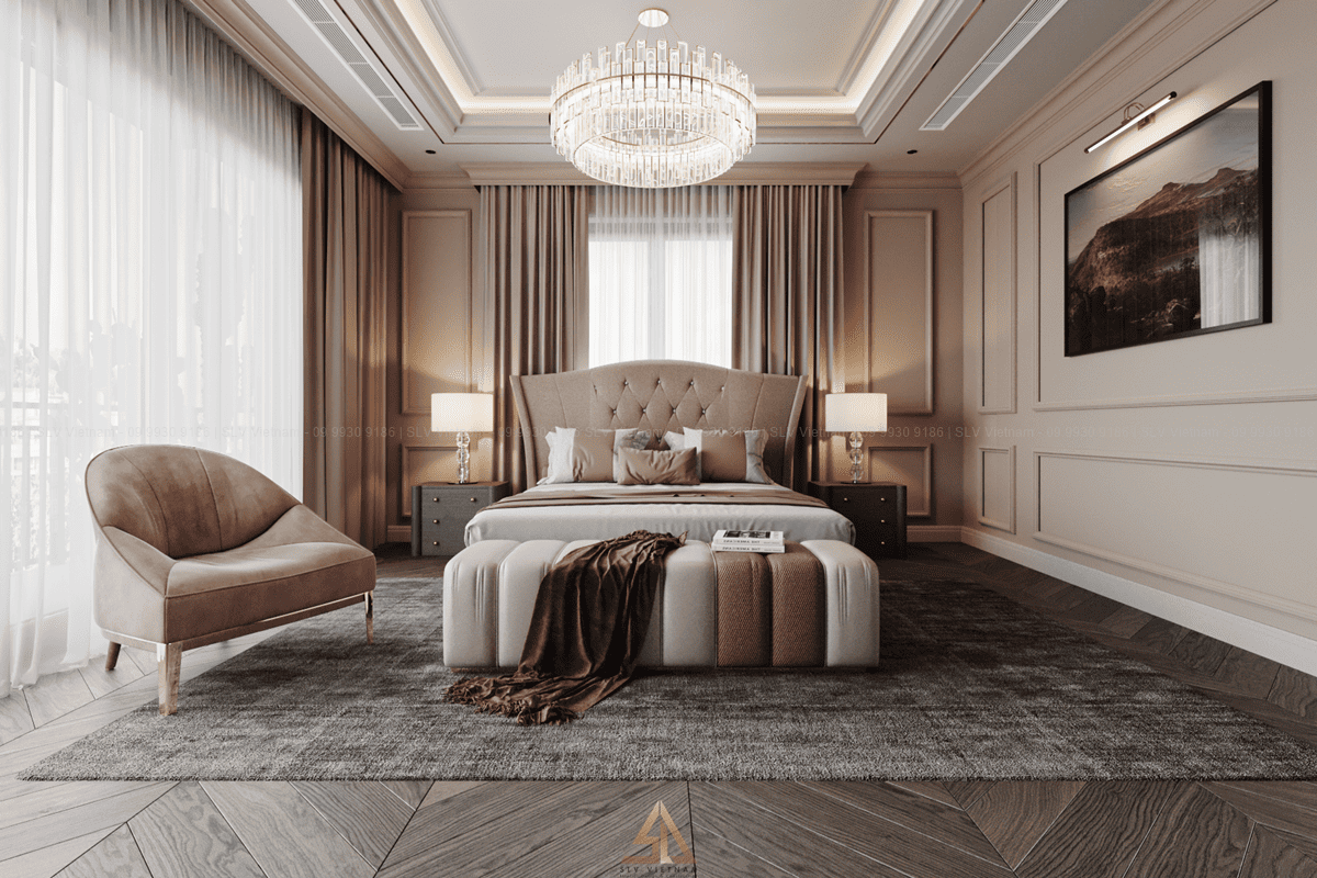 Mẫu 3: Phòng ngủ tân cổ điển rộng rãi và sang trọng (Nguồn ảnh: SLV Vietnam)