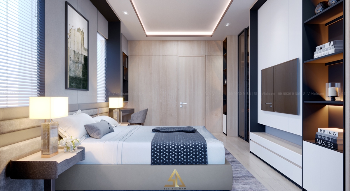 Thiết kế nội thất phòng ngủ 12m2 thông minh giúp tối ưu diện tích (Nguồn ảnh: SLV Vietnam)
