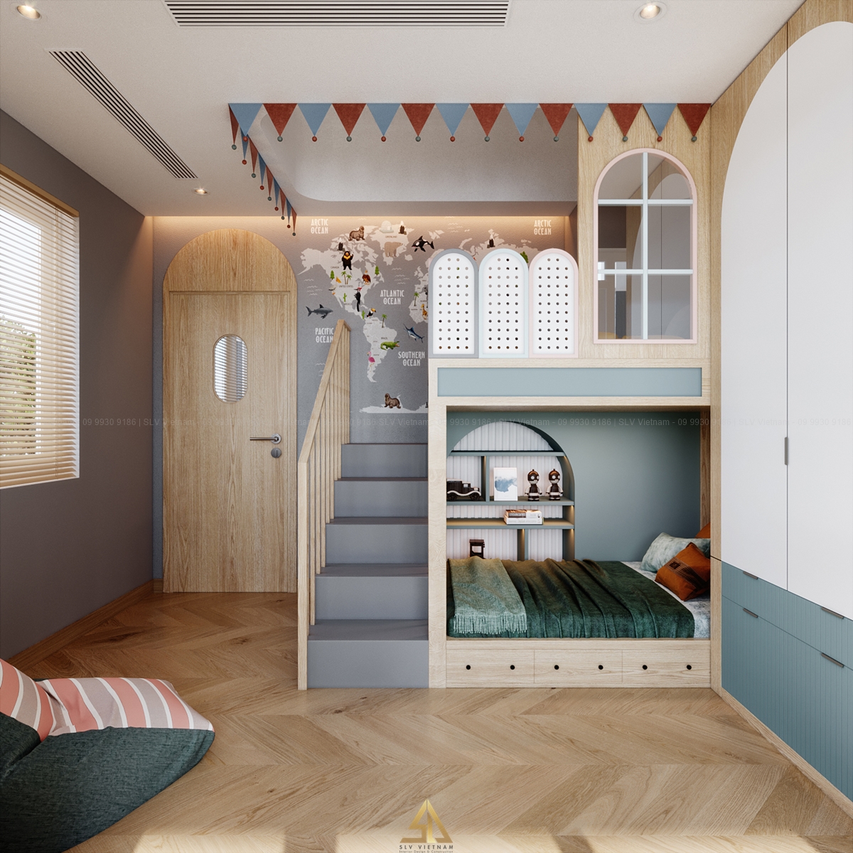 Mẫu 1: Phòng ngủ giường tầng tiện nghi (Nguồn ảnh: SLV Vietnam)