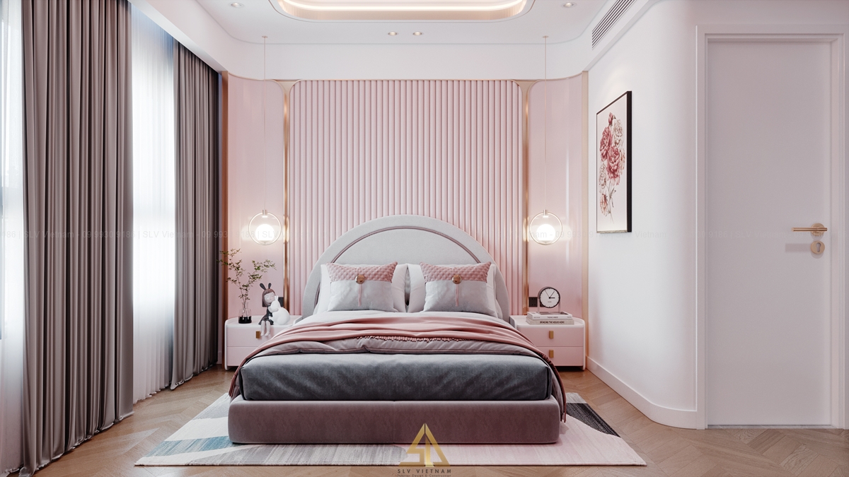 Mẫu 3: Phòng ngủ tone màu hồng đáng yêu (Nguồn ảnh: SLV Vietnam)