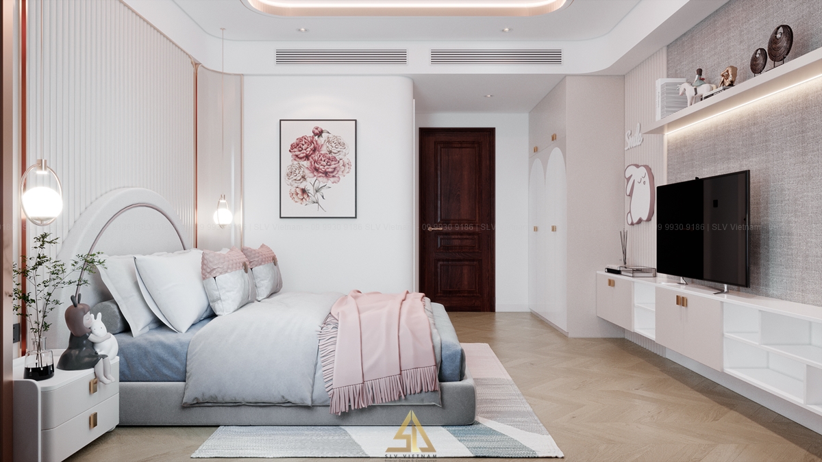 Mẫu 4: Phòng ngủ với các chi tiết bo tròn mềm mại (Nguồn ảnh: SLV Vietnam)