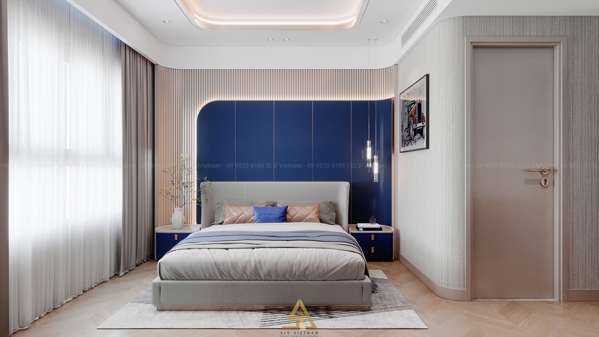 Mẫu 2: Phòng ngủ sử dụng tone màu xanh dương trẻ trung 