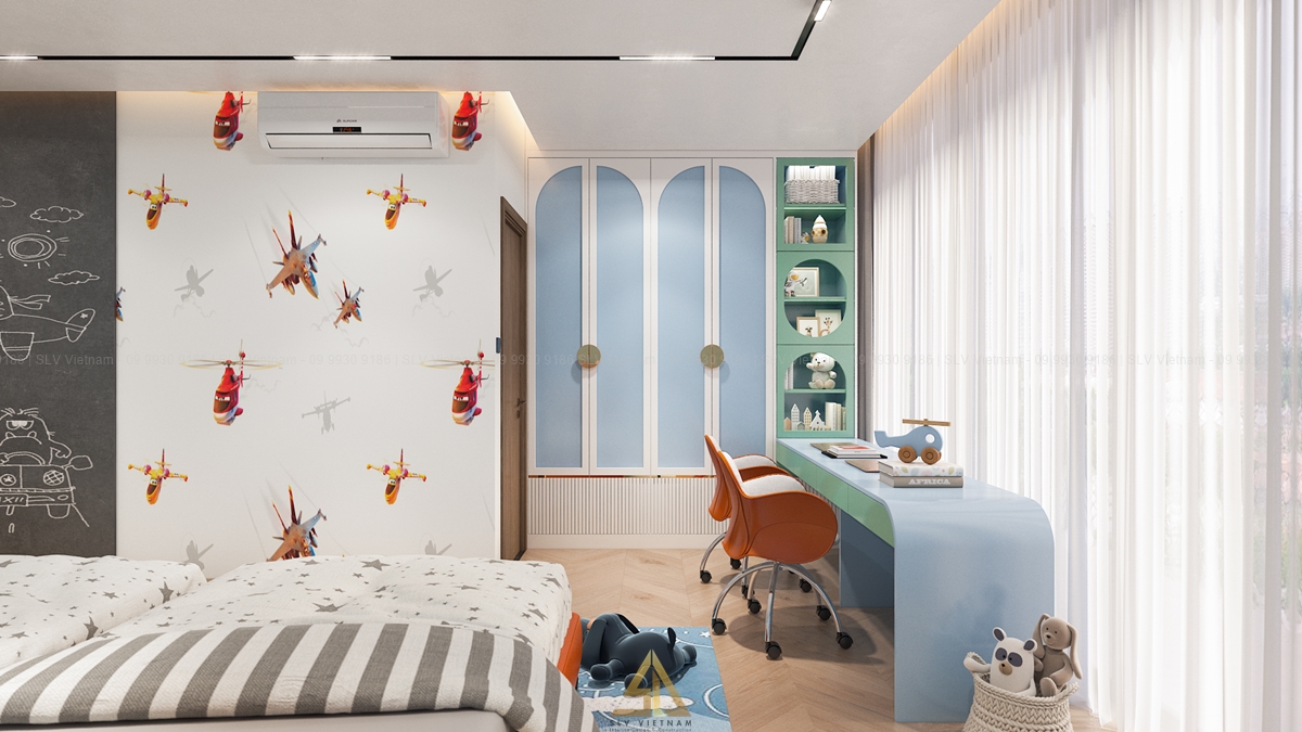 Mẫu 5: Mẫu phòng ngủ có bàn học cho bé trai (Nguồn ảnh: SLV Vietnam)