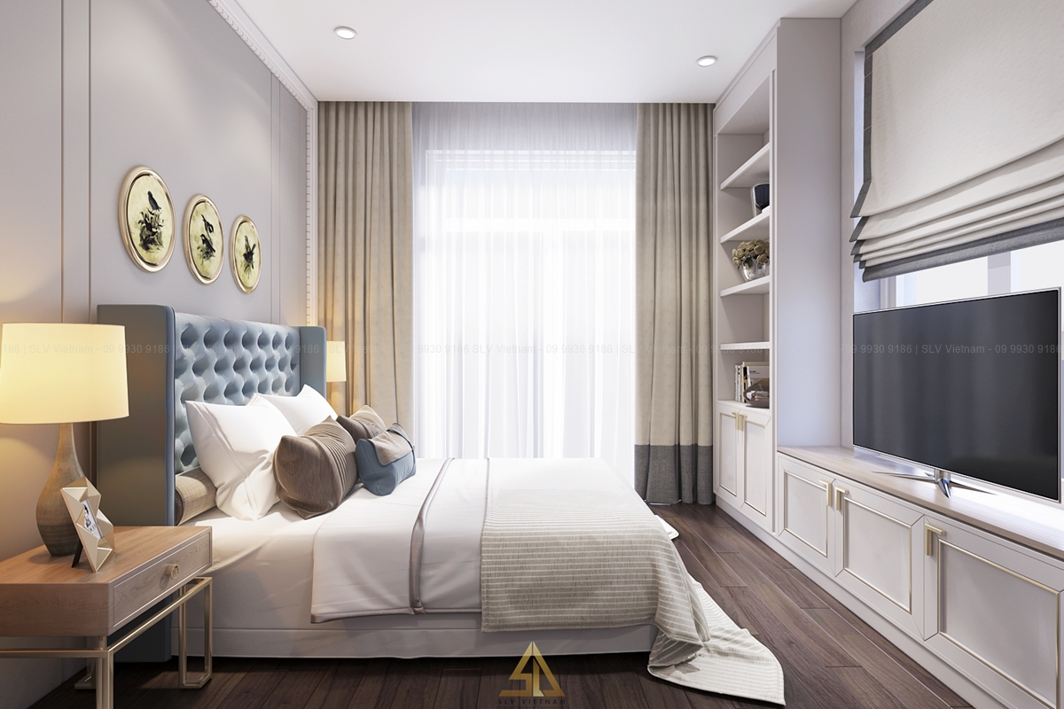 Mẫu 2: Thiết kế phòng ngủ 12m2 hiện đại với tone màu sáng tạo sự rộng rãi chi căn phòng (Nguồn ảnh: SLV Vietnam)