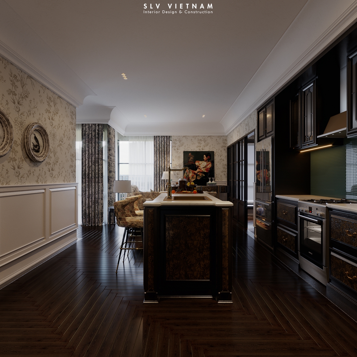 Phòng bếp dự án Chinoiseries Apartment - SLV Vietnam (1)