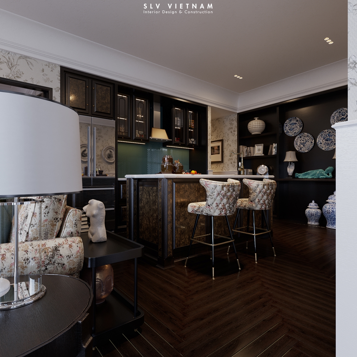 Phòng bếp dự án Chinoiseries Apartment - SLV Vietnam (3)