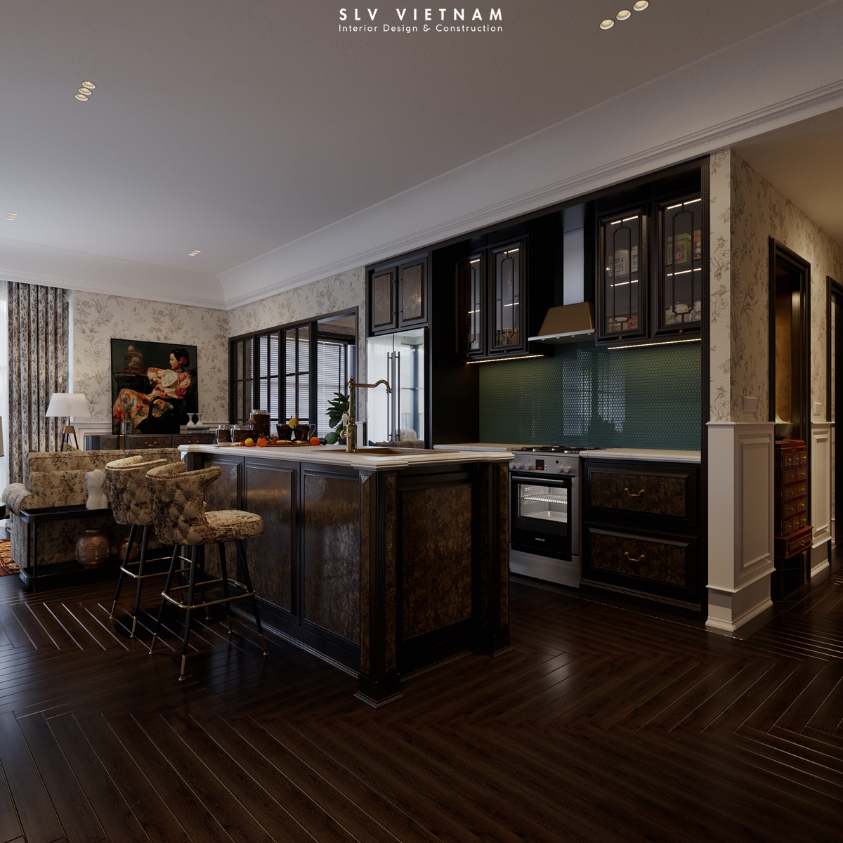 Phòng bếp dự án Chinoiseries Apartment - SLV Vietnam (4)