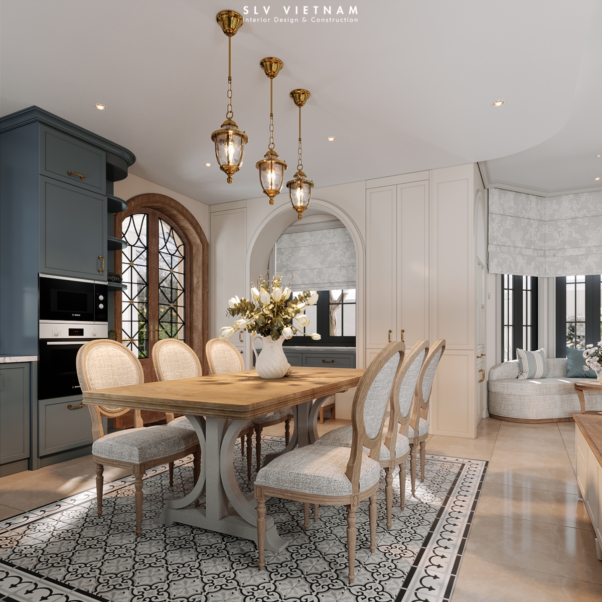 Không gian khách bếp villa the cottage - SLV Vietnam (2)