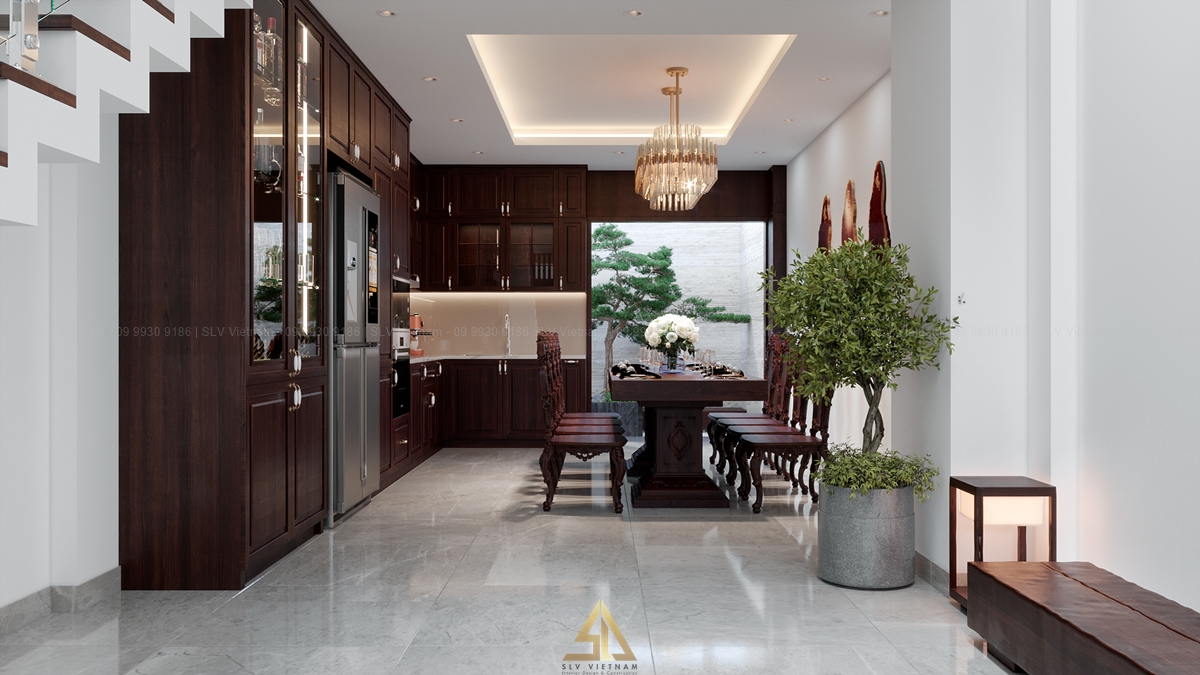 Mẫu phòng bếp nội thất gỗ tự nhiên (Nguồn ảnh: SLV Vietnam)