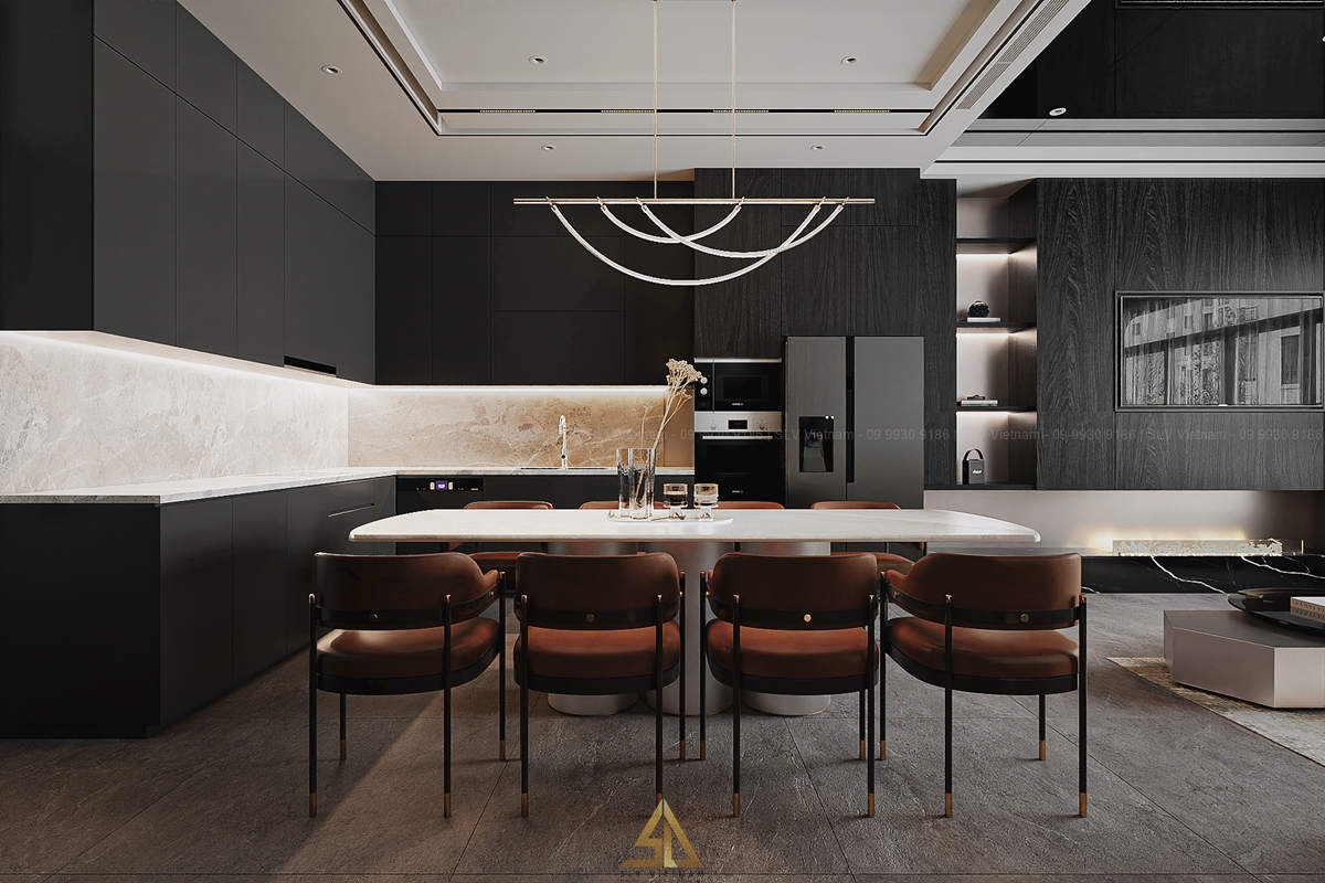 Phòng bếp thiết kế hệ tủ chữ L đa năng (Nguồn ảnh: SLV Vietnam)