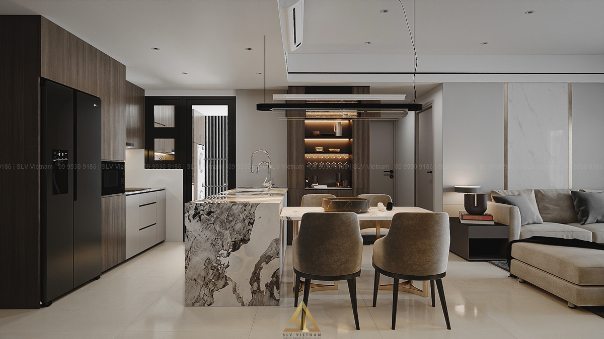 Thiết kế nội thất phòng bếp chung cư hiện đại (Nguồn ảnh: SLV Vietnam)